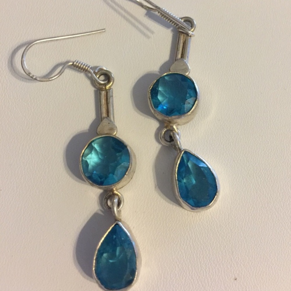 Blue Topaz  2 Gemstone Dangle Earrings SPECIAL PRICE.